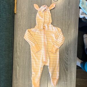 Tea Collection Peach and White Striped Footies with Hood
